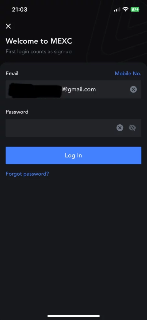 Enter the password and then click login