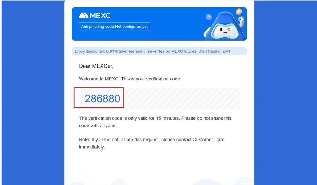 Please check your email to receive the code from MEXC