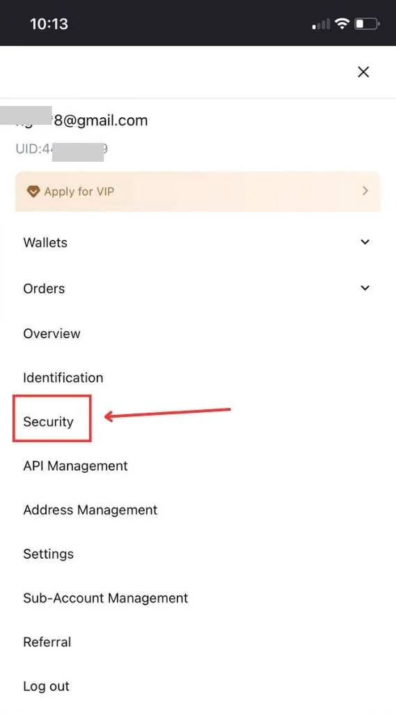 Select "Security" to proceed with security