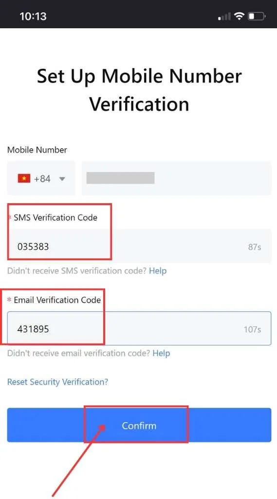 Follow security steps as required on MEXC on your phone